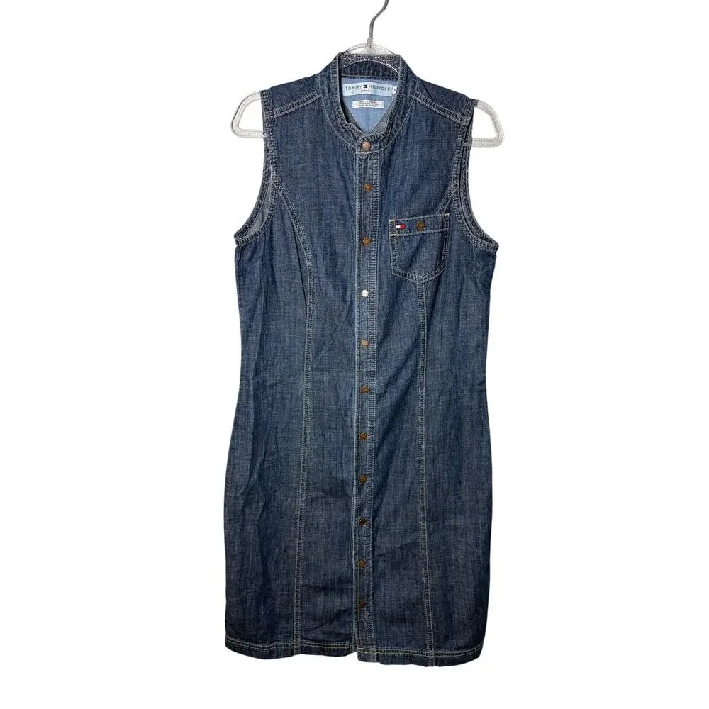Vintage Y2K Tommy Hilfiger Tommy Hilfiger Sleeveless Denim Shirt Dress Size 6